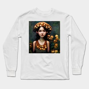 Brown Mushroom Faerie by Kim Turner Art Long Sleeve T-Shirt